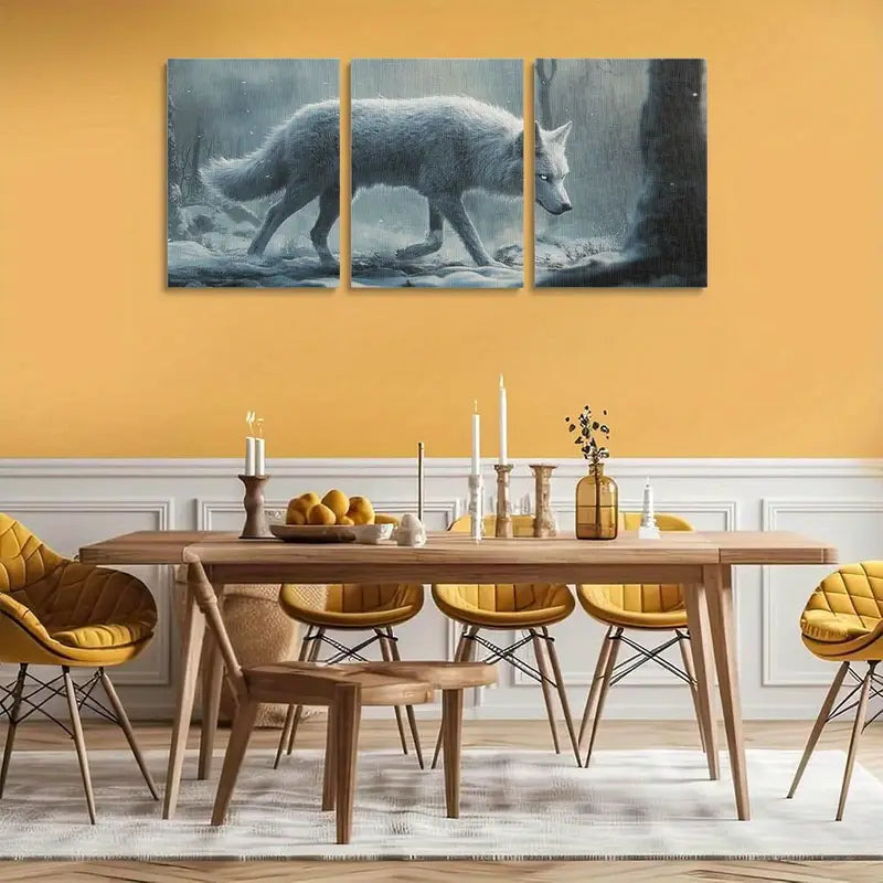 3pcs White Wolf Walks Through Snow Classic Design Metal Print Ready to Hang Art