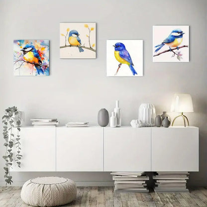 4pcs Vibrant Bluebird Watercolor Canvas Wall Art Canvas Framed