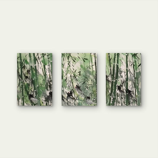 3pcs Abstract Watercolor Green Bamboo Forest Wall Art Set Canvas Framed 50x70cm - High Quality Print 100% Australian Made Wall Canvas Ready to Hang