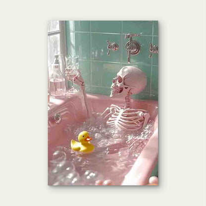 Gothic Vintage Bathtub Skeleton 60x90cm Metal Print Ready to Hang