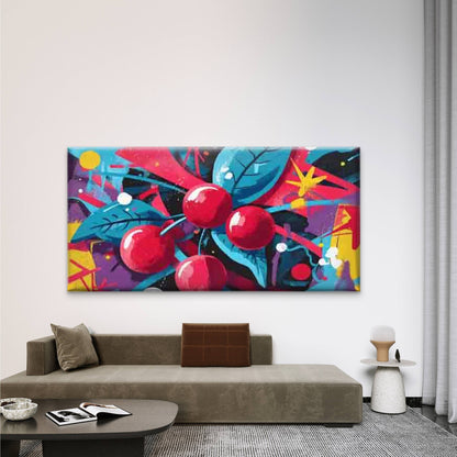 Abstract Cherries And Leaves Wall Art Canvas Office Home Room Framed 120x60cm