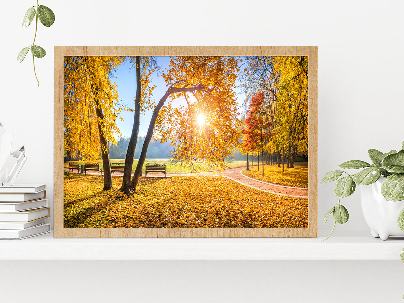 Autumn Trees In Tsaritsyno Park Glass Framed Wall Art, Ready to Hang Quality Print Without White Border Oak