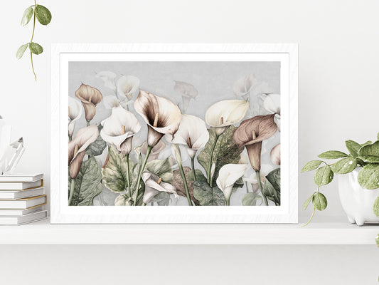 Calla Lily Flowers Printing Glass Framed Wall Art, Ready to Hang Quality Print With White Border White