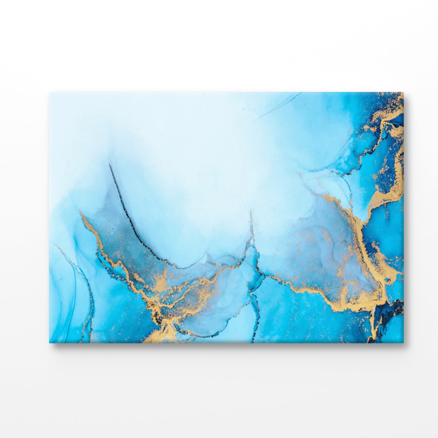 Bella Home Blue & Gold Liquid Abstract Art Print Canvas Ready to hang