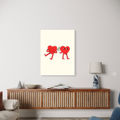 Retro Style Two Hearts Metal Print Ready to Hang
