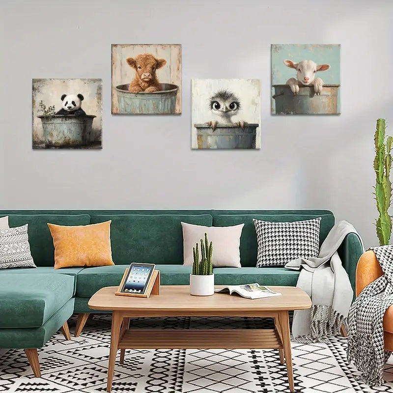 4pcs Lamb Room Aesthetic   Wall Art Canvas Framed