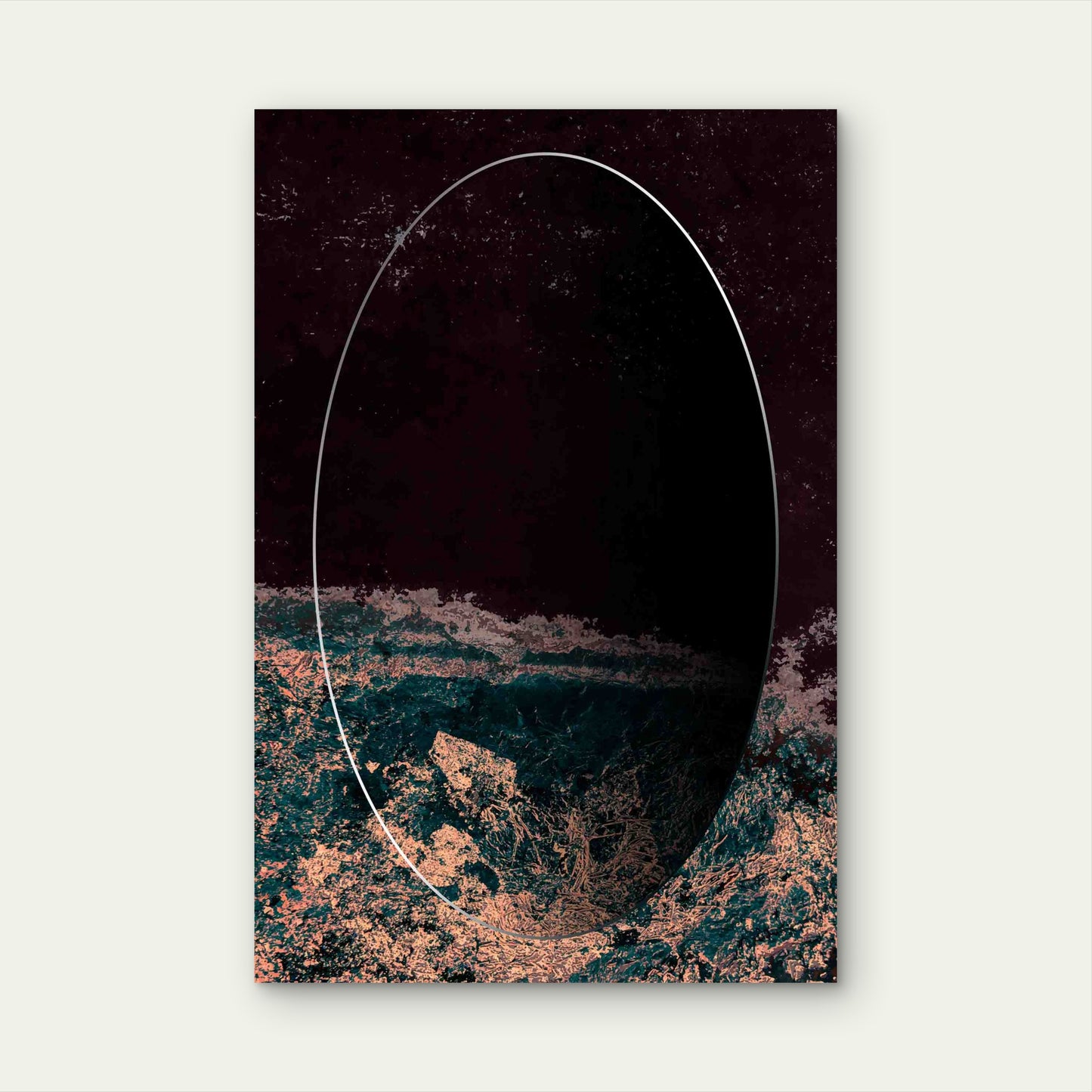Turbulent Ocean Waves Framed By An Oval Void 60x90cm Metal Print Ready to Hang