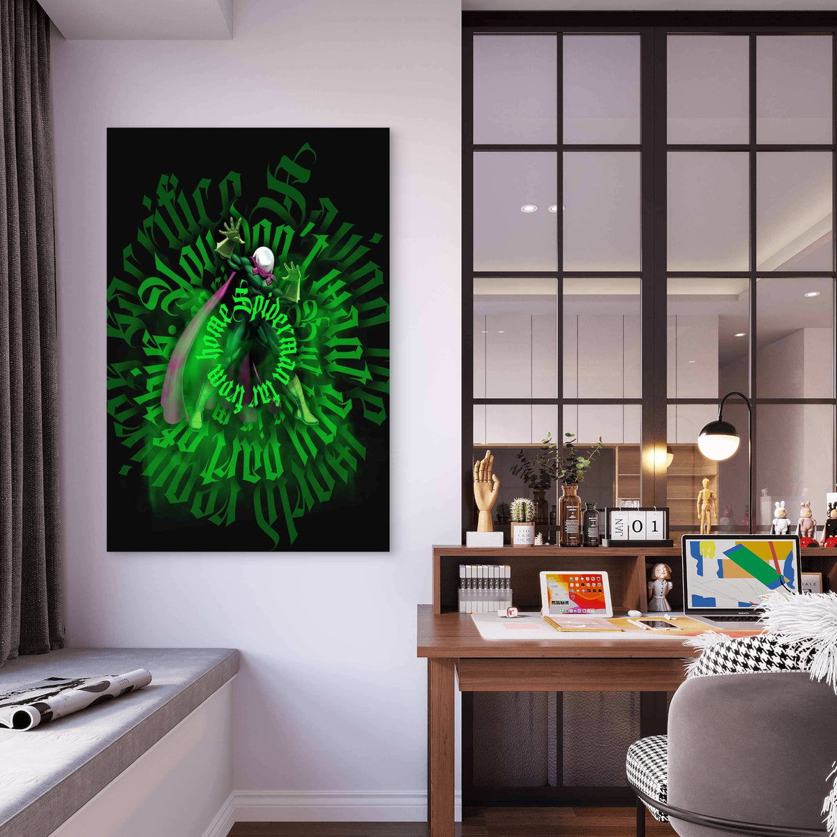 Emerald Cyber-Gothic Calligraphy 40x60cm Metal Print Ready to Hang
