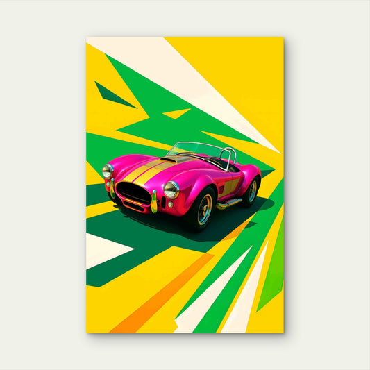 Vibrant Pink Retro Convertible Roadster 60x90cm Metal Print Ready to Hang