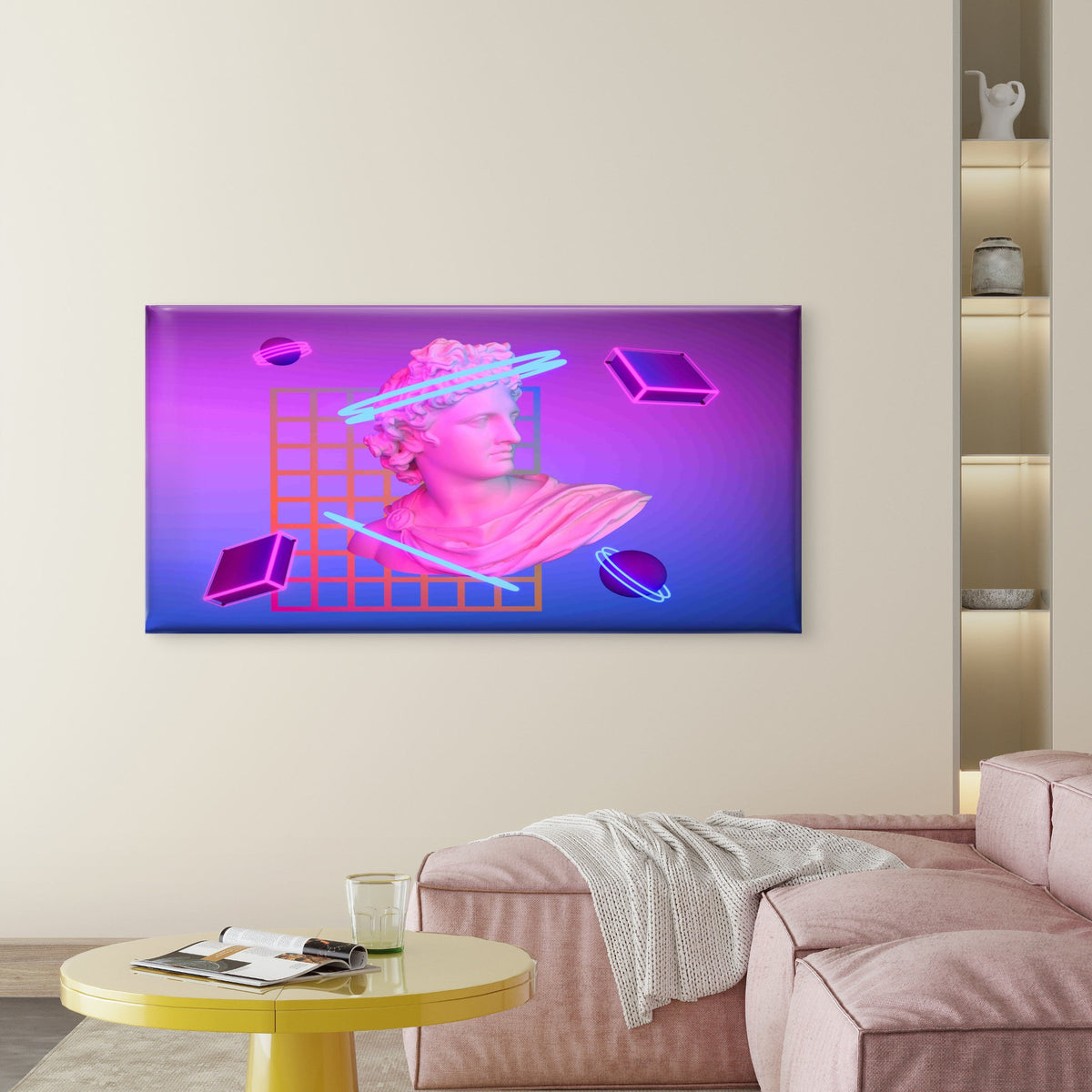God Apollo in Vibrant Synthwave Wall Art Canvas Office Home Room Framed 120x60cm