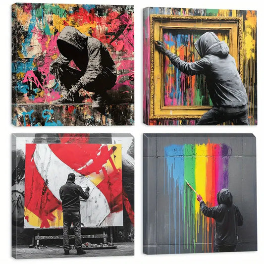 4pcs  Colorful Murals Art Print   Wall Art Canvas Framed