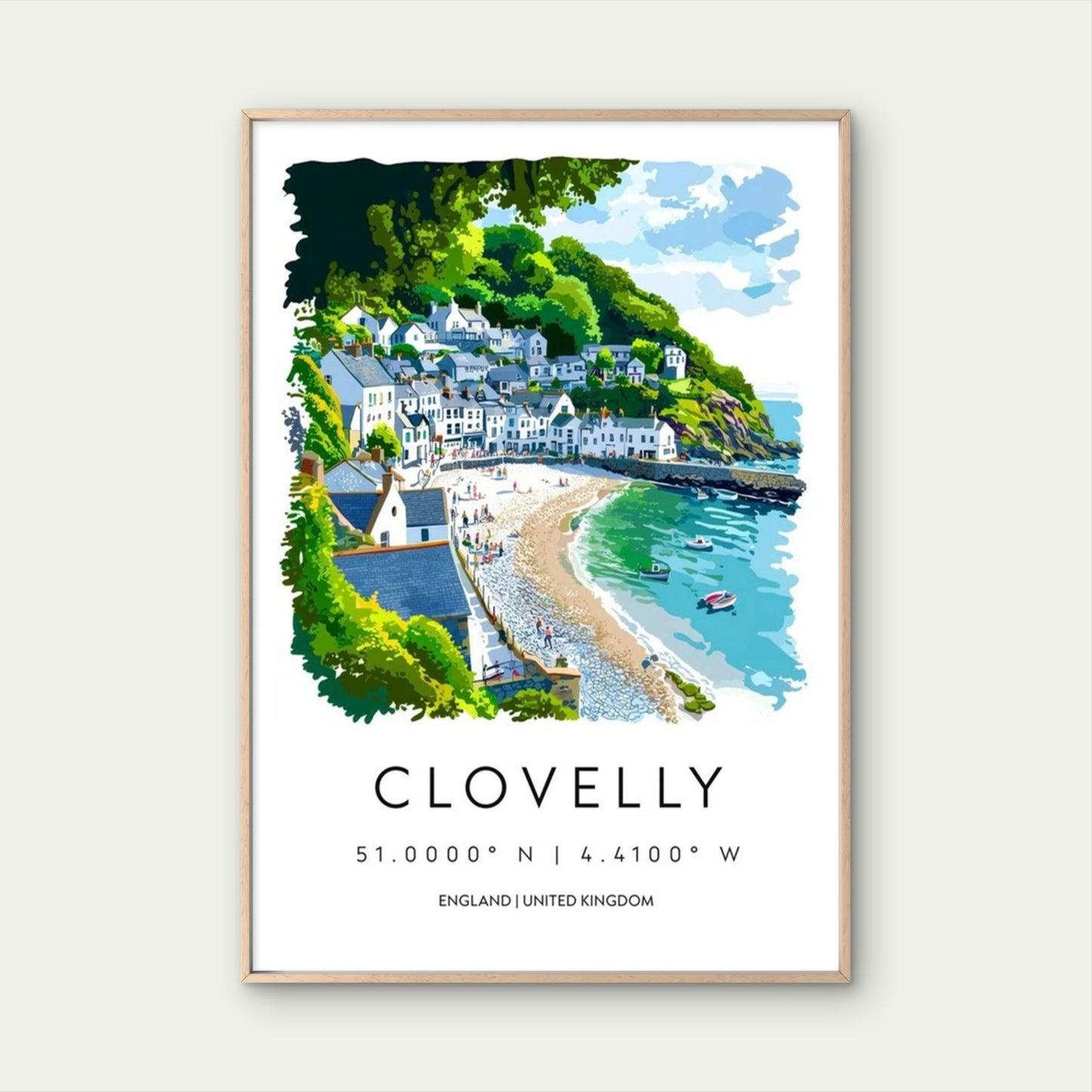 Clovelly England Coastal Village View Travel Poster Print Wall Art