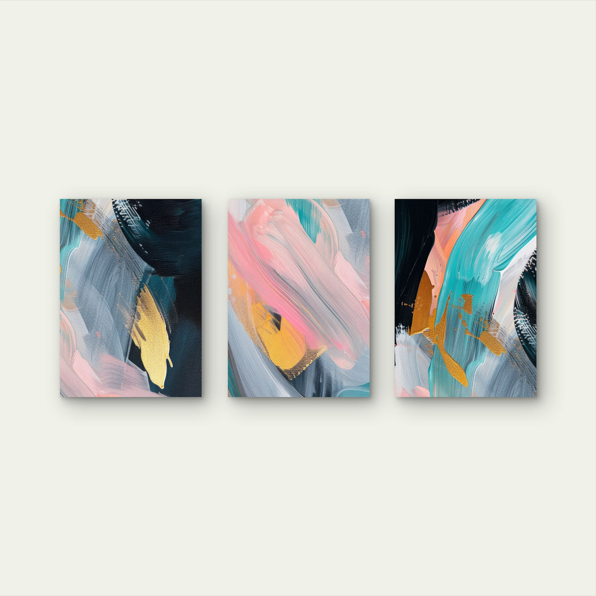 3pcs Abstract Teal Pink Navy Brushstroke Wall Art Set Canvas Framed 60x90cm - High Quality Print 100% Australian Made Wall Canvas Ready to Hang