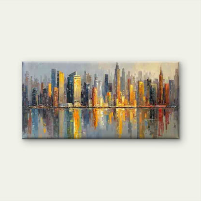 Urban Skyline, Golden Sunset Wall Art Canvas Office Home Room Framed 120x60cm