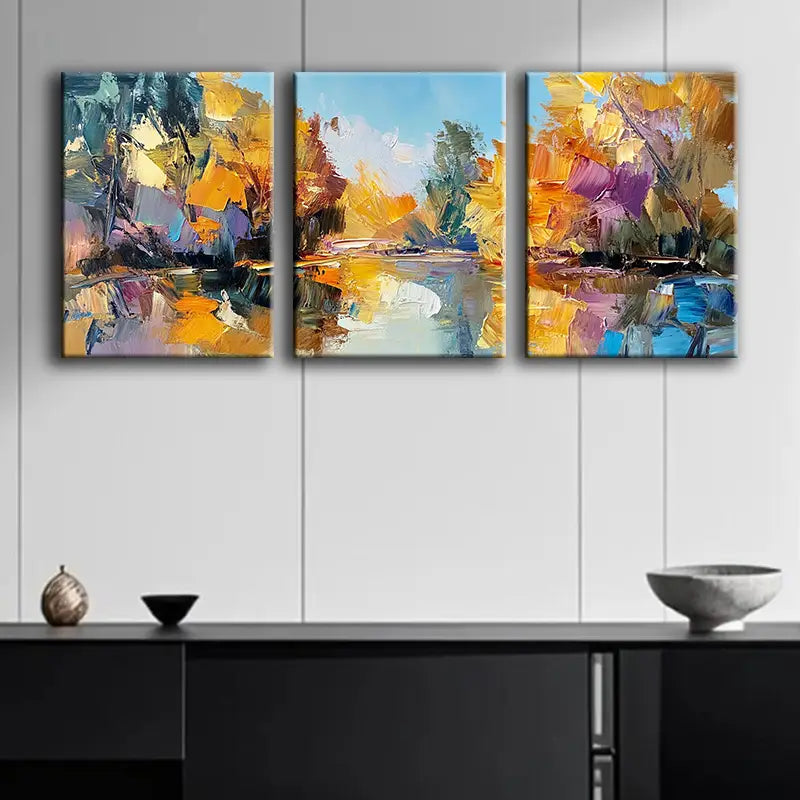 3pcs Golden Yellow, Orange, Blue, Purple, Red, Whi Metal Print Ready to Hang Art