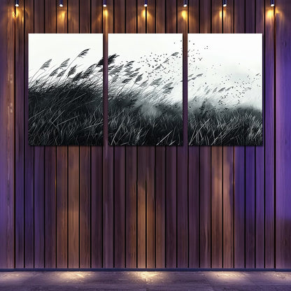 3pcs Wild Grass Field Nature Wilderness Wall Art Set Canvas Framed 50x70cm - High Quality Print 100% Australian Made Wall Canvas Ready to Hang