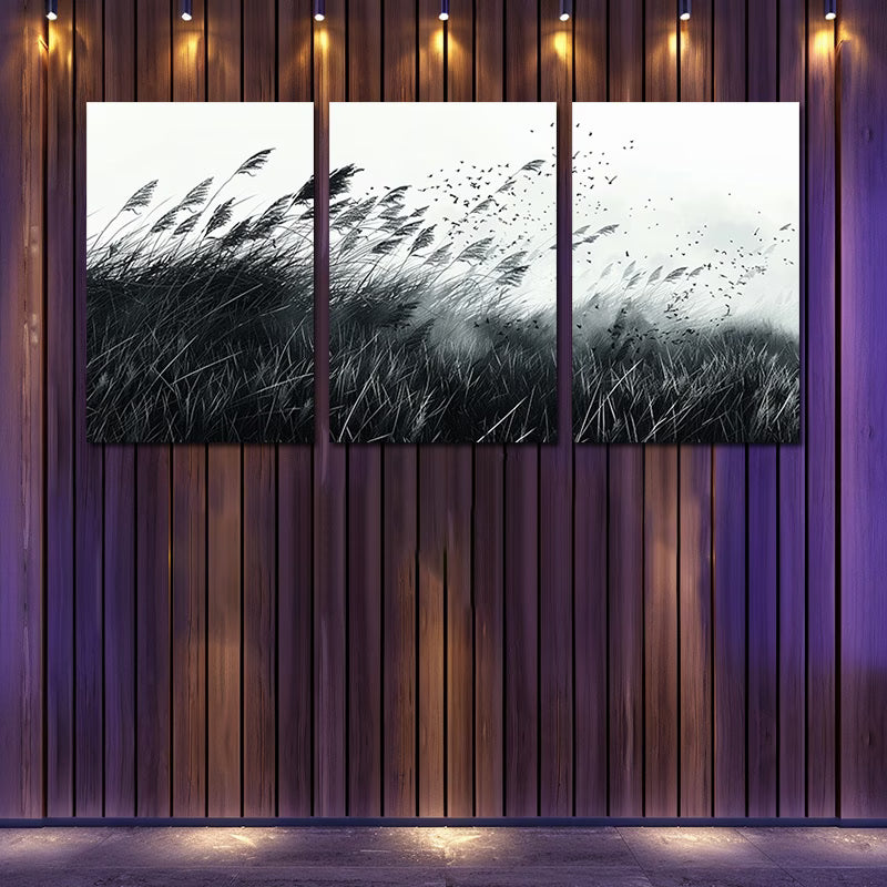 3pcs Wild Grass Field Nature Wilderness Wall Art Set Canvas Framed 60x90cm - High Quality Print 100% Australian Made Wall Canvas Ready to Hang