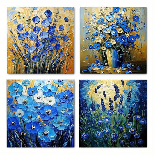 4pcs Blue Garde Elegant Modern Wall Art Canvas Framed