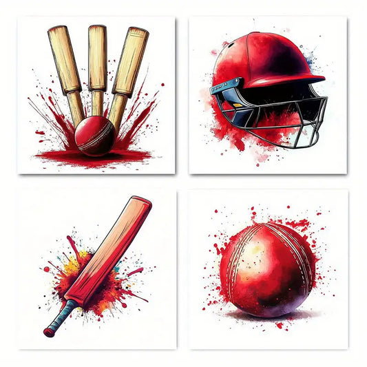 4pcs Abstract Cricket Sports Art Wall Art Canvas Framed
