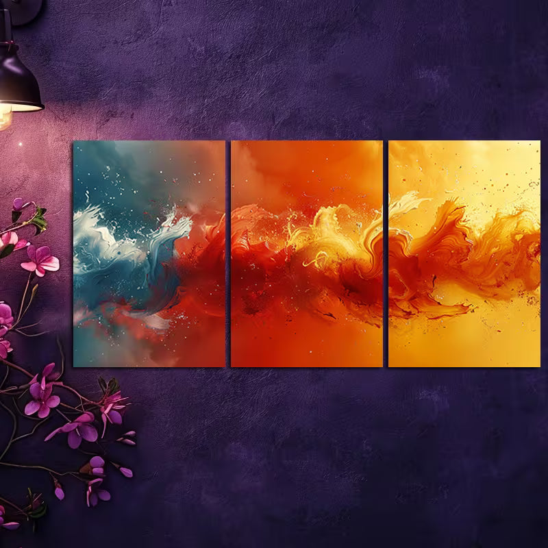 3pcs Colorful Fluid Design Wall Art Set Canvas Framed 40x60cm - High Quality Print 100% Australian Made Wall Canvas Ready to Hang