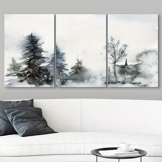 3pcs Minimalist Winter Forest Snow Pine Tree Metal Print Ready to Hang Art