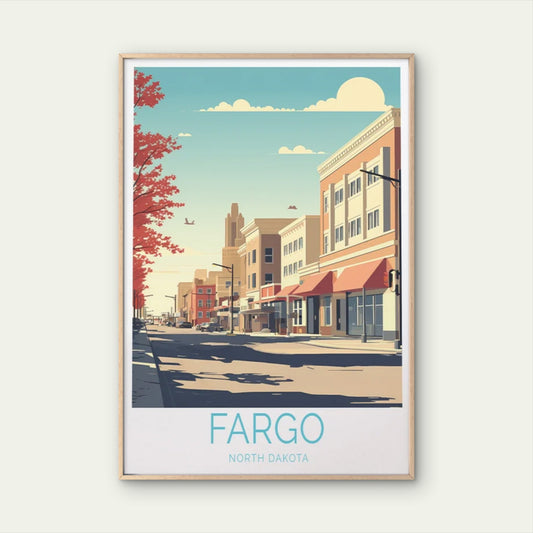 Fargo North Dakota, Houses & Street View Travel Poster Print Wall Art