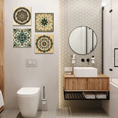 4pcs Mandala  Floral Wall Decor, Intricate Wall Art Canvas Framed