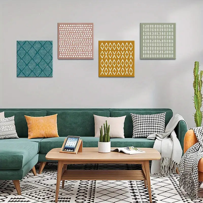 4pcs Geometric Lines White Brush Strokes   Wall Art Canvas Framed