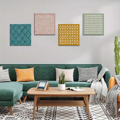 4pcs Geometric Lines White Brush Strokes   Wall Art Canvas Framed