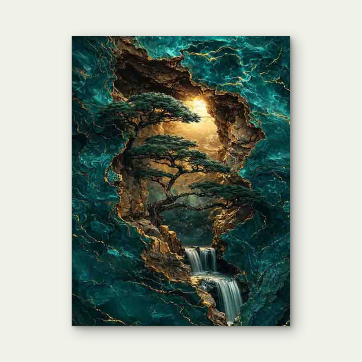 Mystical Cavern Waterfall 40x60cm Metal Print Ready to Hang