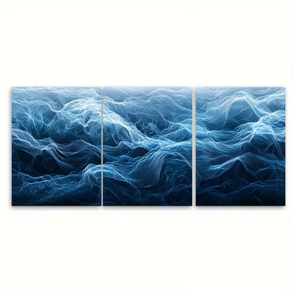 3pcs  Sublime Blue Line Ocean Waves Metal Print Ready to Hang Art