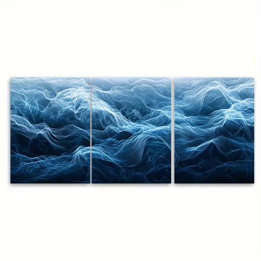 3pcs  Sublime Blue Line Ocean Waves Metal Print Ready to Hang Art
