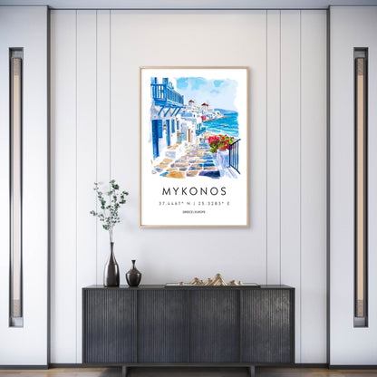 Greek Island Mykonos Coastal Village View Travel Poster Print Wall Art