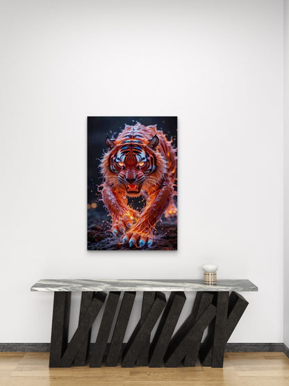 Fiery Red Tiger on Attack 60x90cm Metal Print Ready to Hang