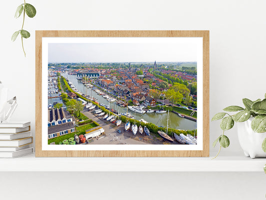 Monnickendam City In Netherlands Glass Framed Wall Art, Ready to Hang Quality Print With White Border Oak