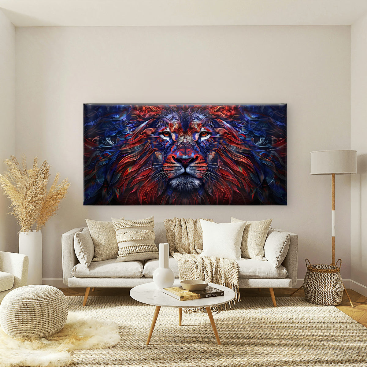 Vibrant Abstract Lion Wall Art Canvas Office Home Room Framed 120x60cm