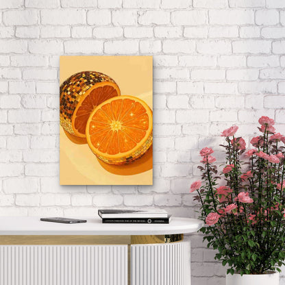 Golden Disco Ball in Orange 60x90cm Metal Print Ready to Hang