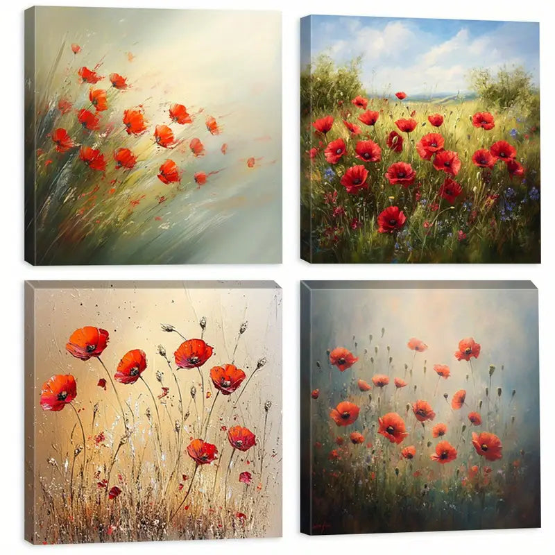 4pcs Maple Leaf Prints, Landscape Wall Art Canvas Framed