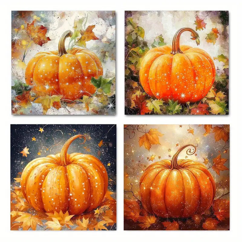4pcs Fall Pumpkin Poster Wall Art Canvas Framed
