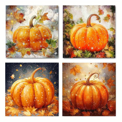 4pcs Fall Pumpkin Poster Wall Art Canvas Framed