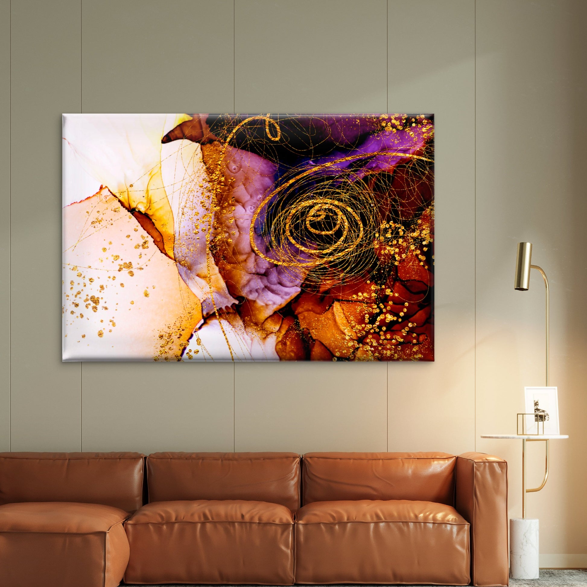 Purple Gold Glitter Alcohol Abstract Wall Art Decor 100% Australian Made - Bella Home Decor