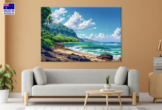 Hawaii Beach Scenery Sea Shore Rocky Beach Wall Art Decor 100% Australian Made