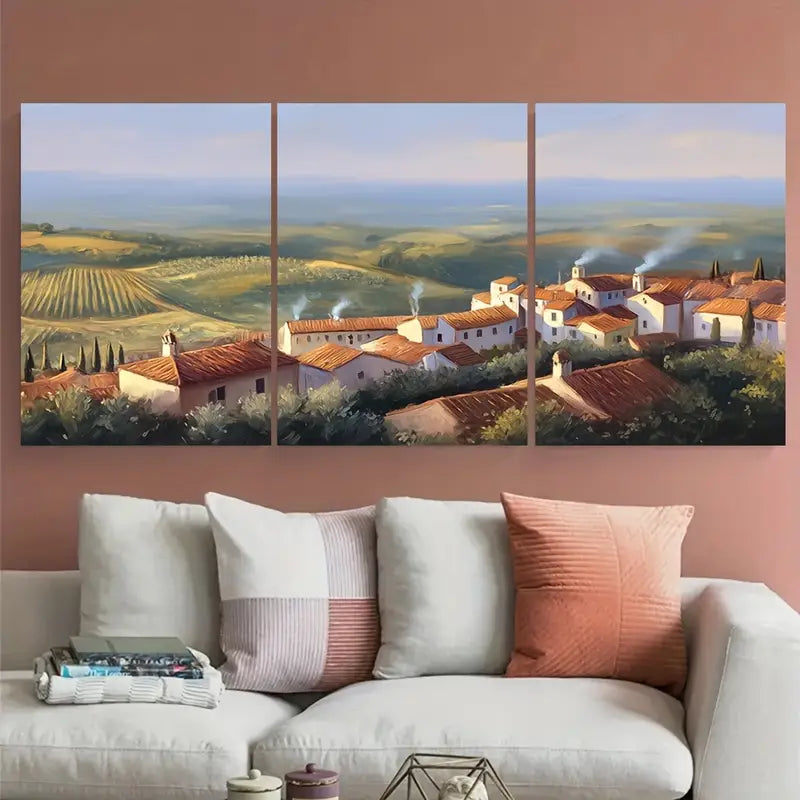 3pcs Tuscan Village Vineyard Rooftops Metal Print Ready to Hang Art