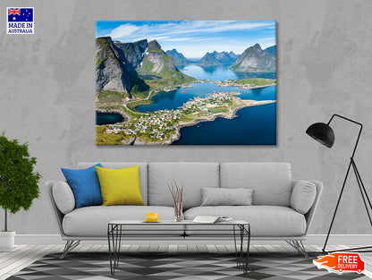 A Scenic View of Lofoten on the Water with Mountains Print 100% Australian Made