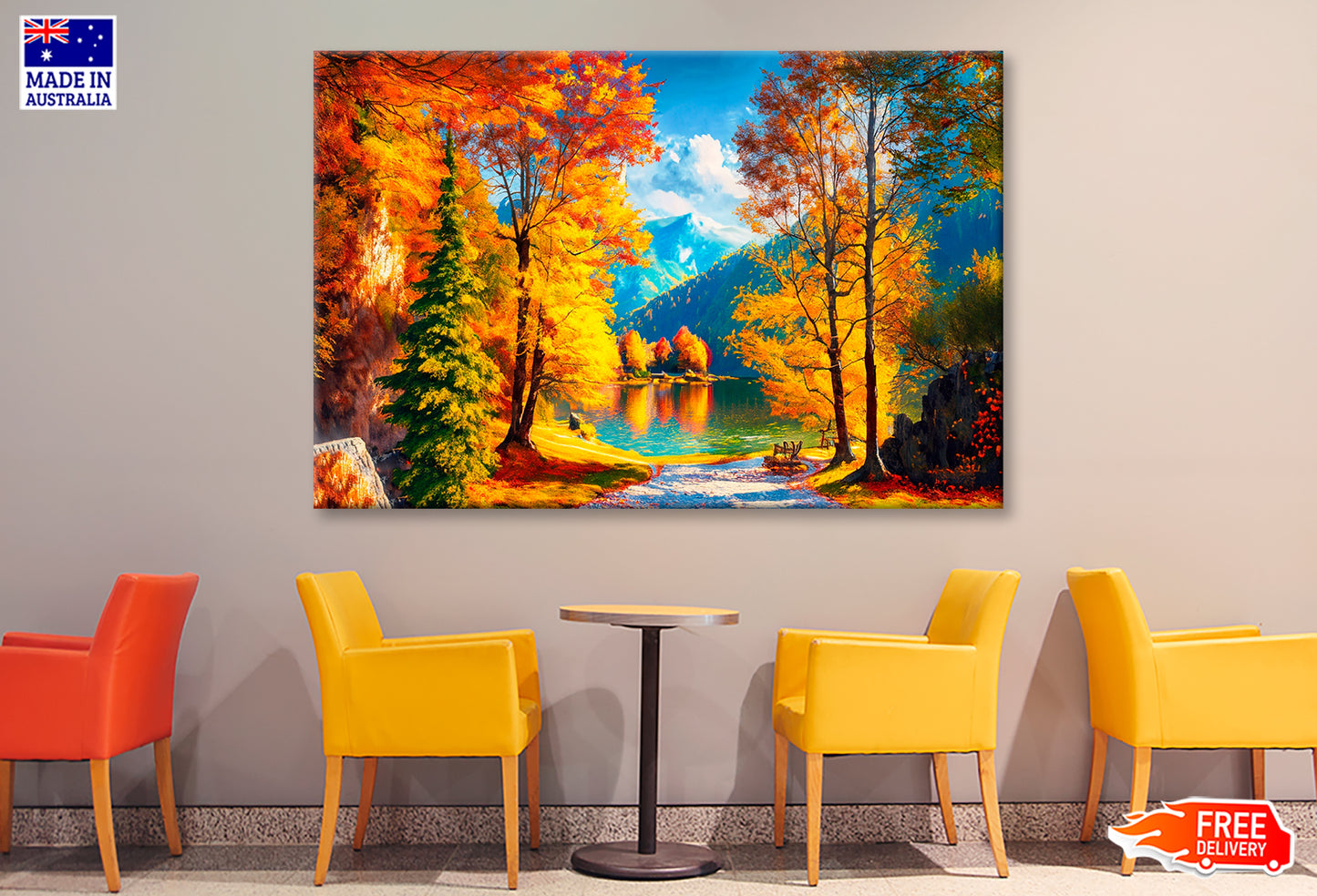 Reflection Of Autumn Trees In Water, Autumn Lake Oil Painting Limited Edition High Quality Print