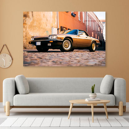 Car Parked on A Cobblestone Street Acrylic Glass Print Tempered Glass Wall Art 100% Made in Australia Ready to Hang