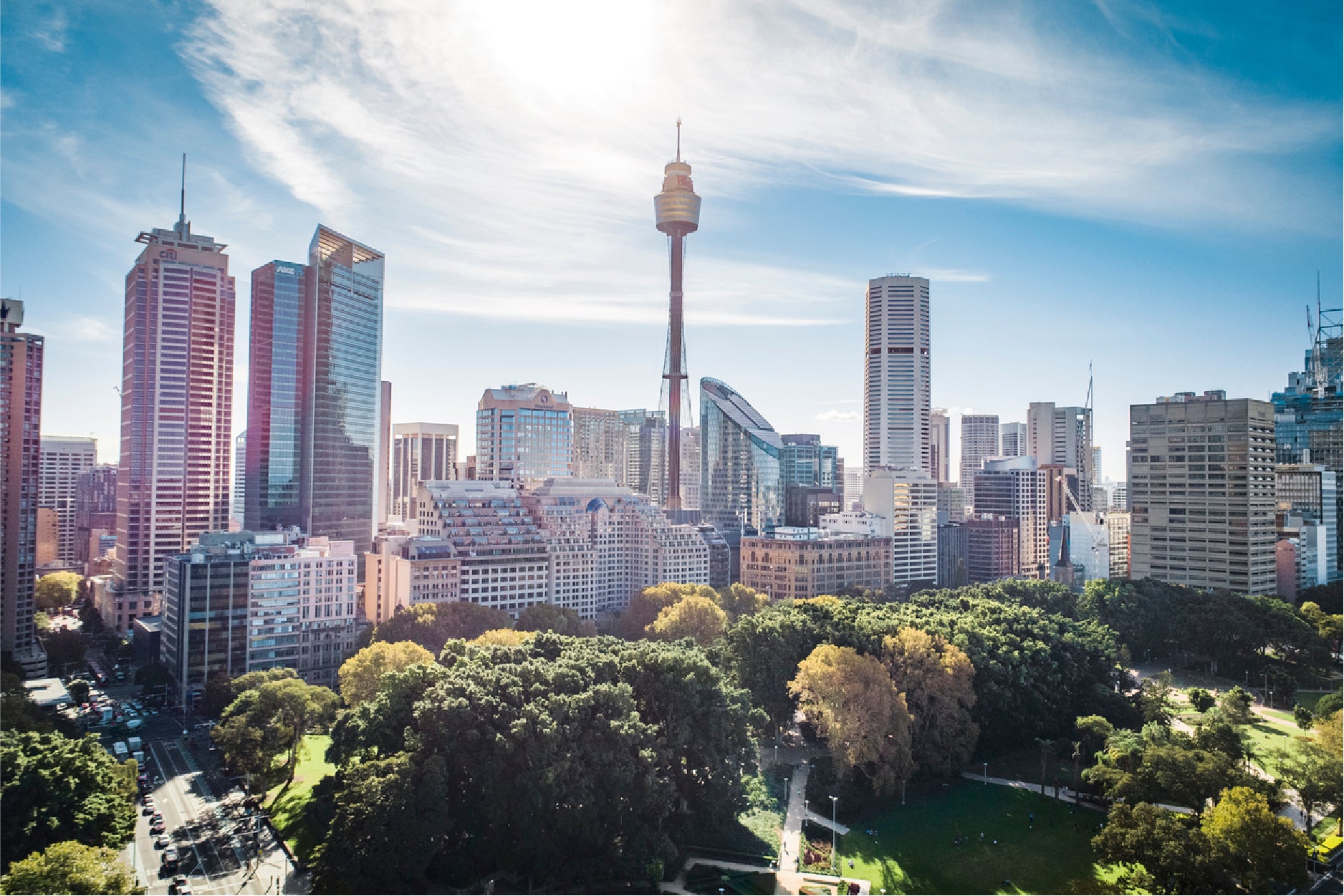 Drone View In Sydney Cityscape Glass Framed Wall Art, Ready to Hang Quality Print