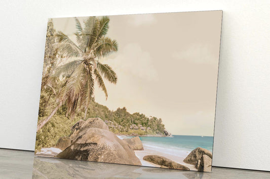 Palm Trees With Beach Acrylic Glass Print Tempered Glass Wall Art 100% Made in Australia Ready to Hang