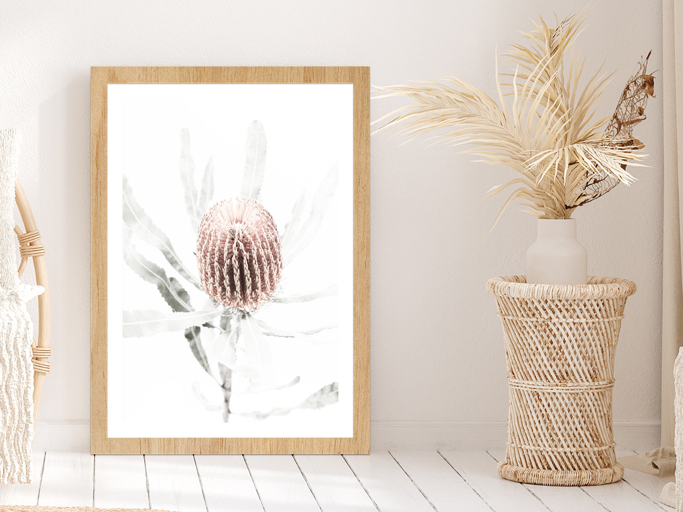 Gum Flower with Leaves Closeup Faded Photograph Glass Framed Wall Art, Ready to Hang Quality Print With White Border Oak