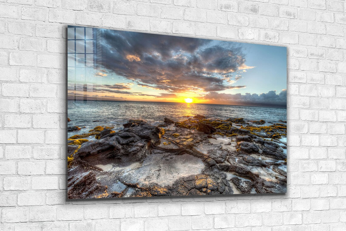 Rocks near Sea Sunset UV Direct Aluminum Print Australian Made Quality